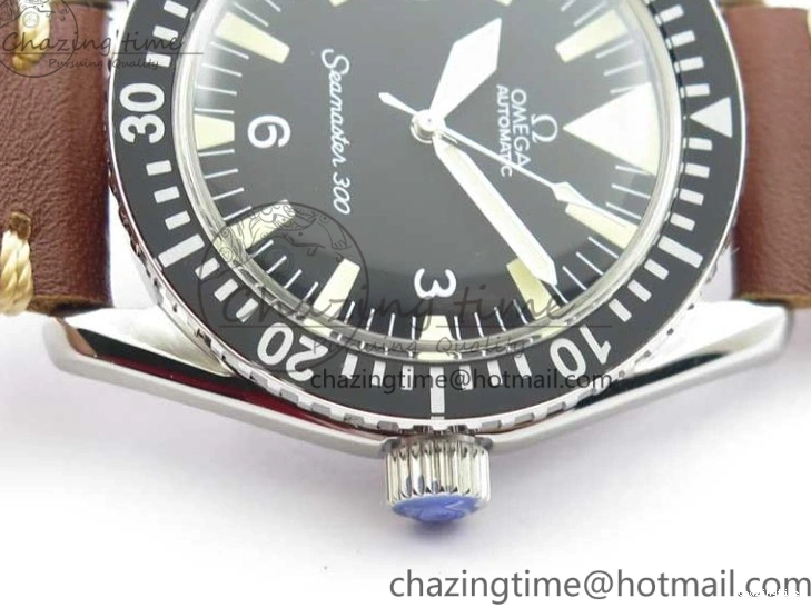 0225 Vintage Seamaster 300 No Date SS B12 Black Dial On Brown Leather Strap A2836 (Free Nylon Strap) Comfortable 7912